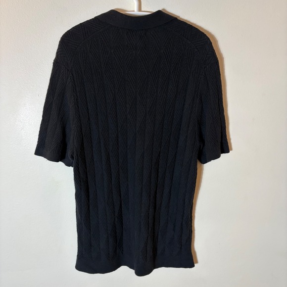Abercrombie & Fitch Textured Knit Johnny Collar Polo Shirt Black Size Medium - Picture 6 of 7